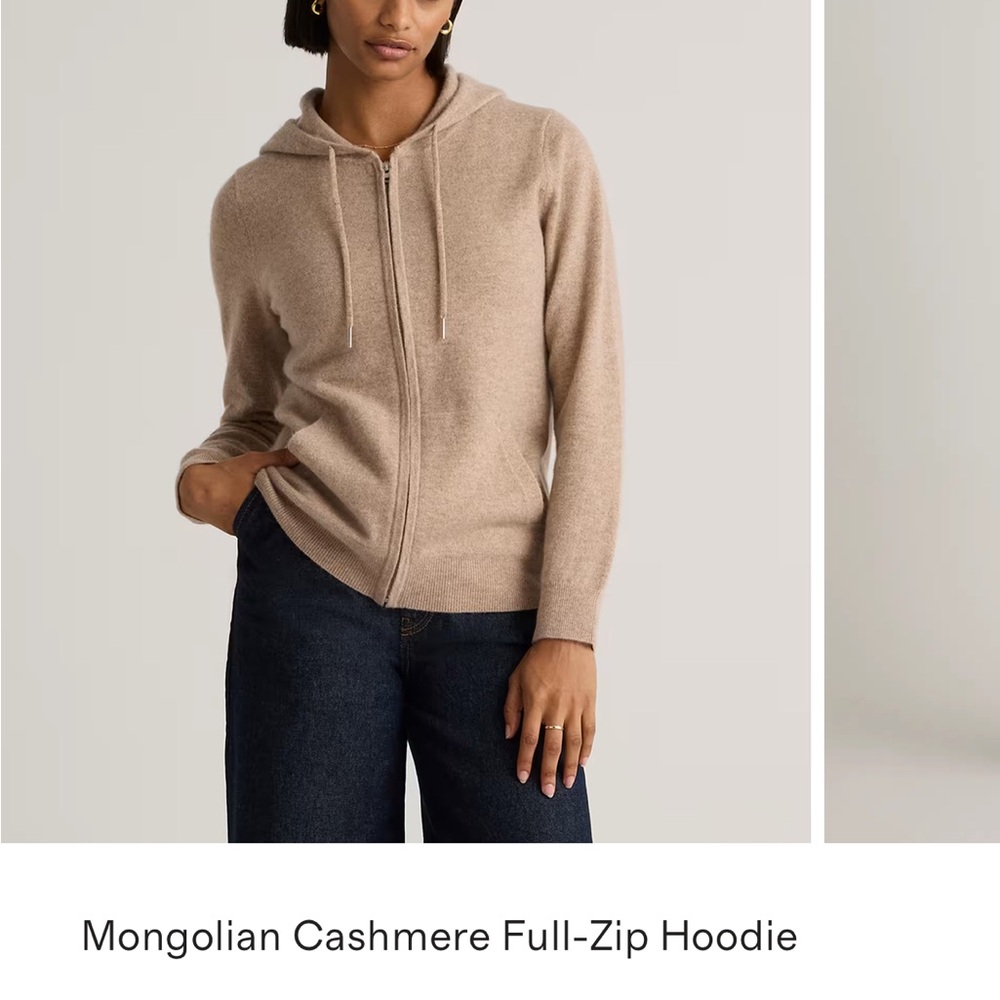 Quince Mongolian Cashmere Full-Zip Hoodie in Beige